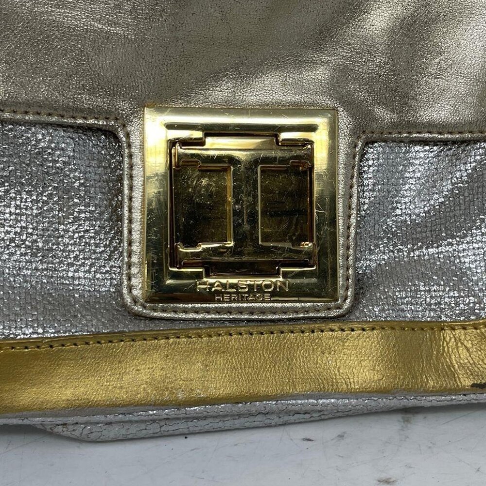 Halston Heritage Metallic Gold & Silver Leather Shoulder Bag, Vintage Y2K - Picture 3 of 8